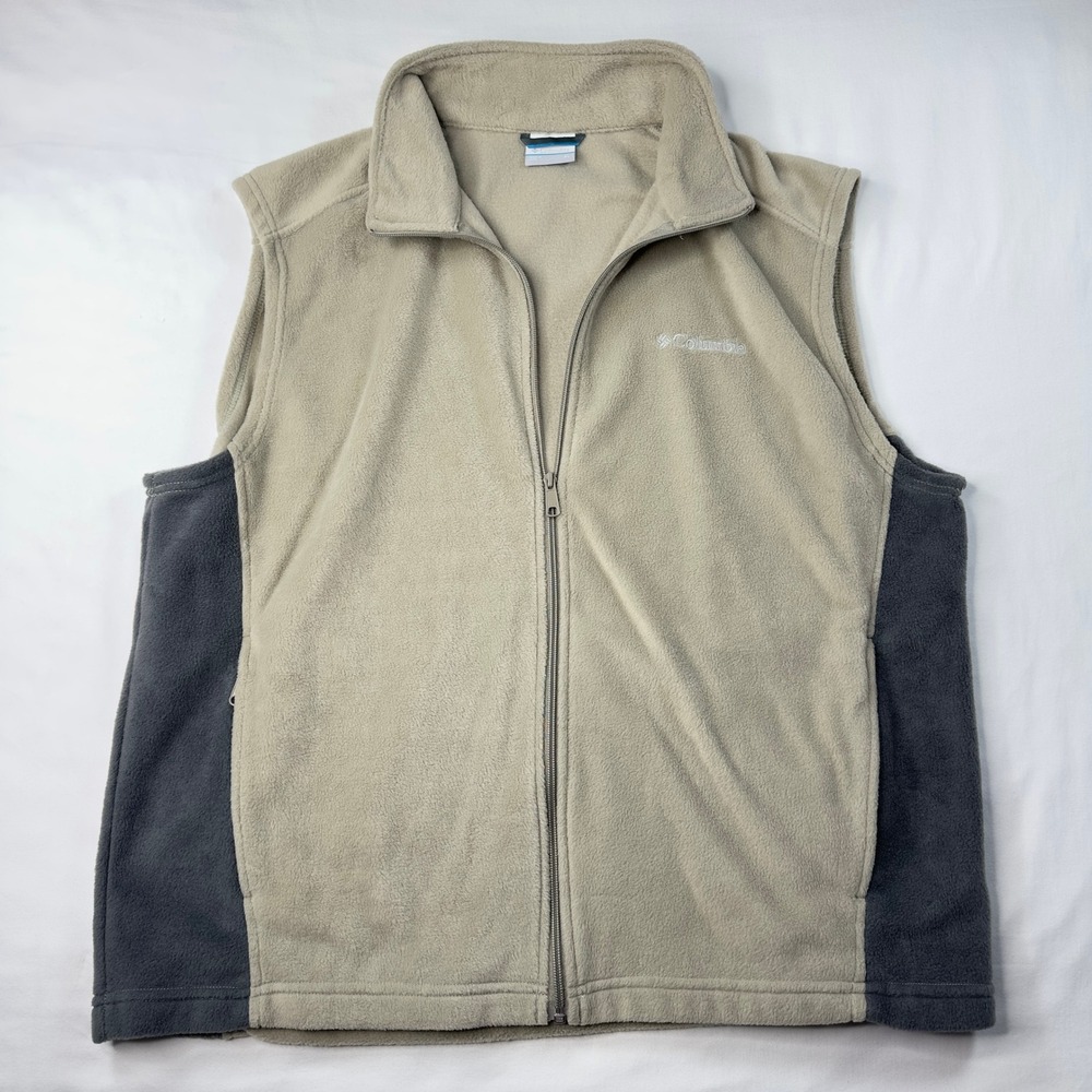 Columbia Fleece Vest Mens Size XL Beige Tan Full Zip Casual Jacket Outdoor